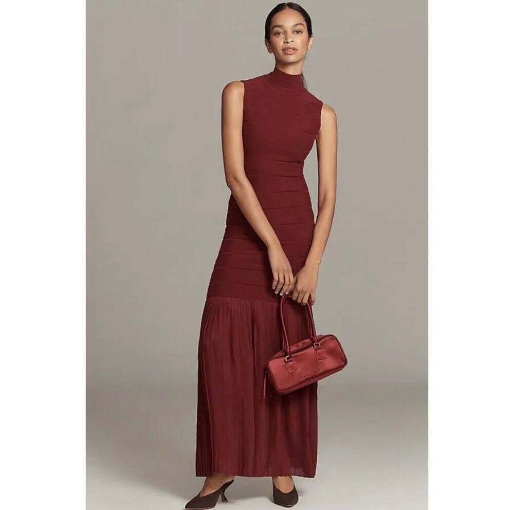 Burgundy Merlot Wine BLITHE Fitted Twofer Sleeveless Sweater Maxi